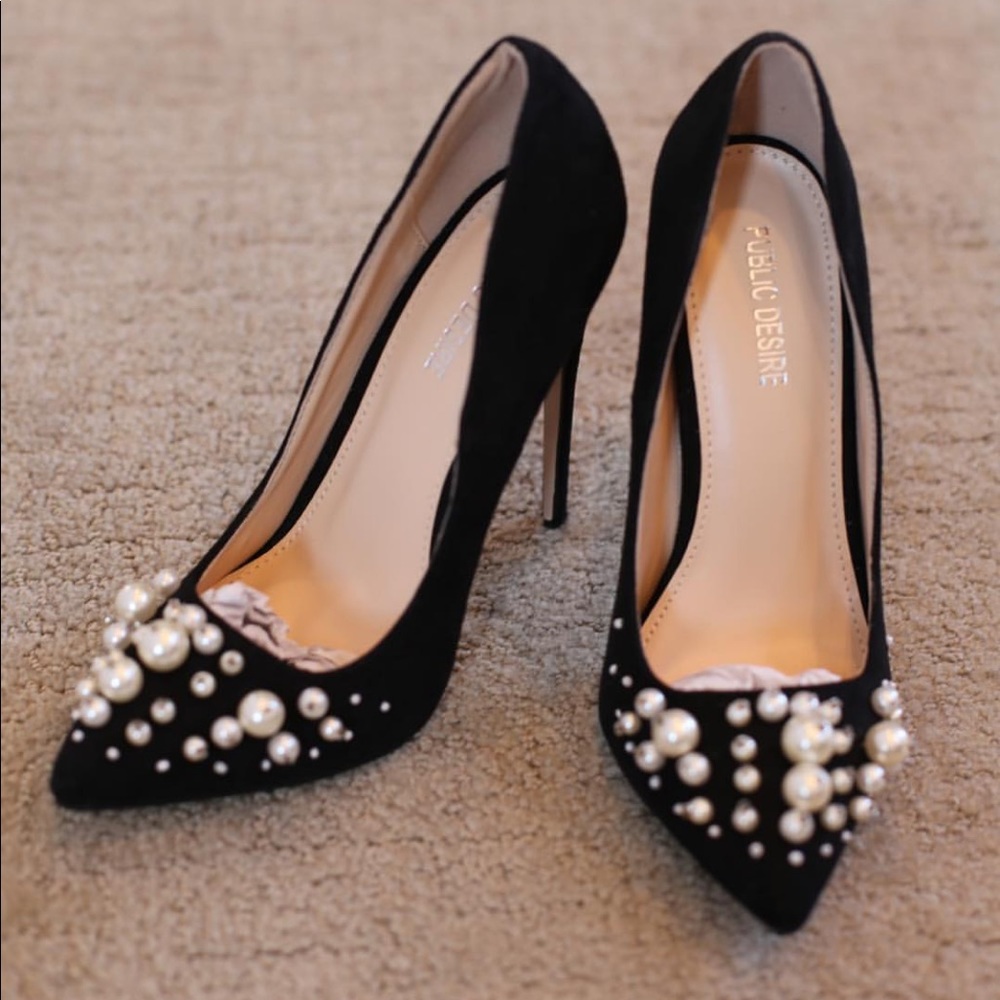 ASOS Black Pearl Studded Heels - Size 6